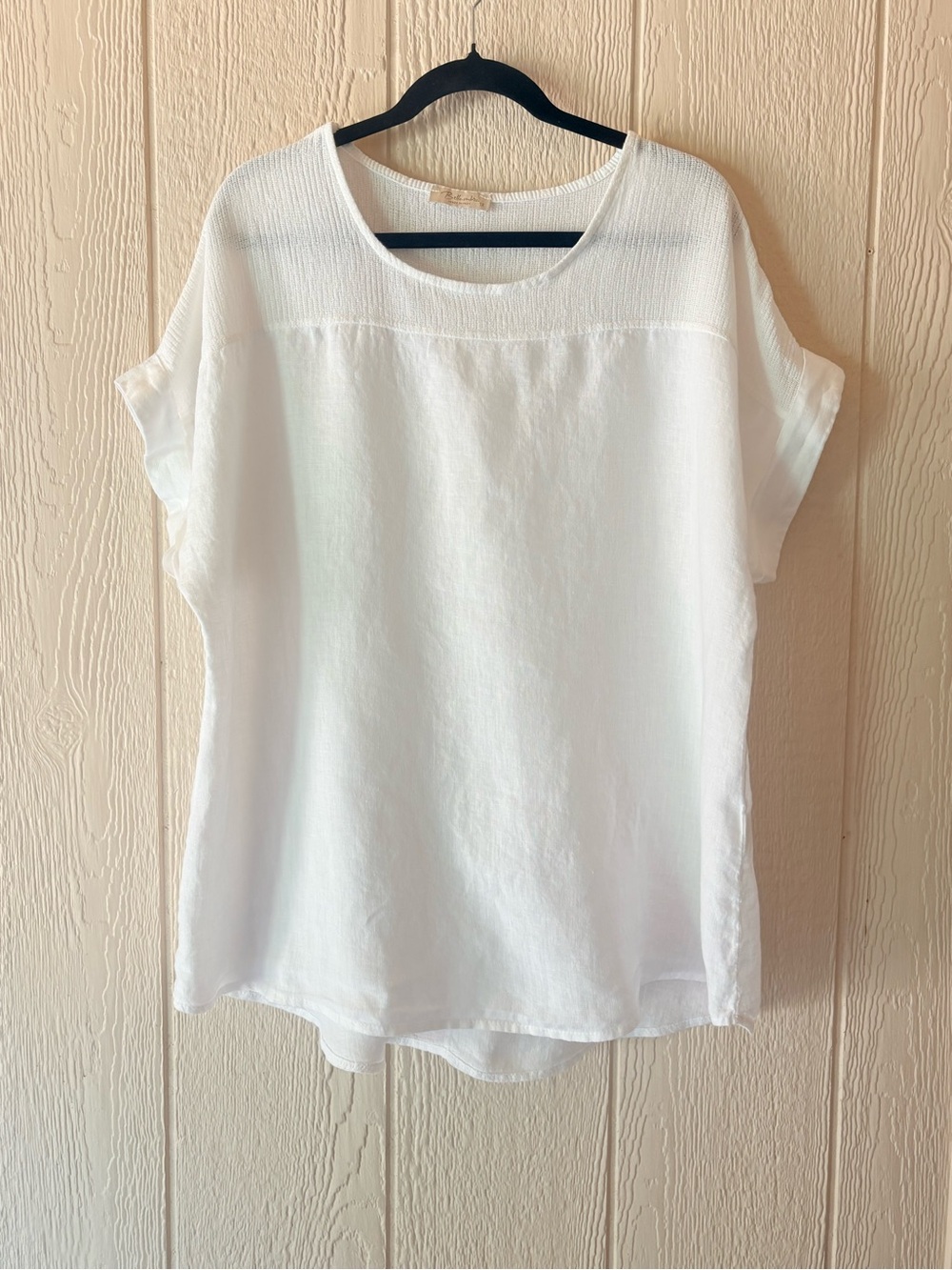 Bellambra Italy White Linen Tunic Top Mesh Yoke Cap Sleeve Boho Coastal 1X